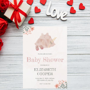Valentine's Day Pink Watercolor Baby Girl Shower Invitation