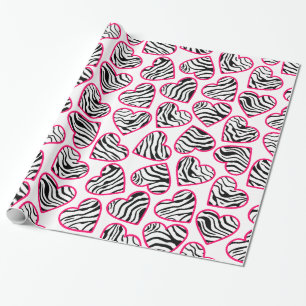 Valentine's Day Pink White Zebra Hearts Pattern Wrapping Paper