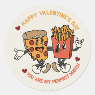 Valentine's Day "Pizza and Fried Potatoes Match" Classic Round Sticker