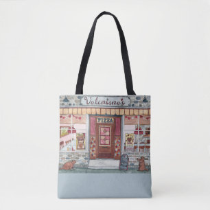 Valentine's Day Pizza Shop Watercolor Tote Bag