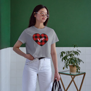 Valentine's Day Plaid Love Heart women t-shirt Tri-Blend Shirt