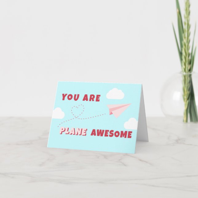 Valentine's Day Plane Awesome Folded Note Card (Front)