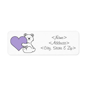 Valentine's Day Polar Bear with Light Purple Heart Return Address Label