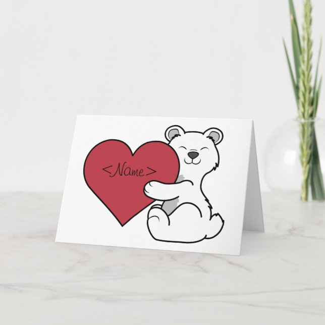 Valentine's Day Polar Bear with Red Heart Holiday Card (Front)