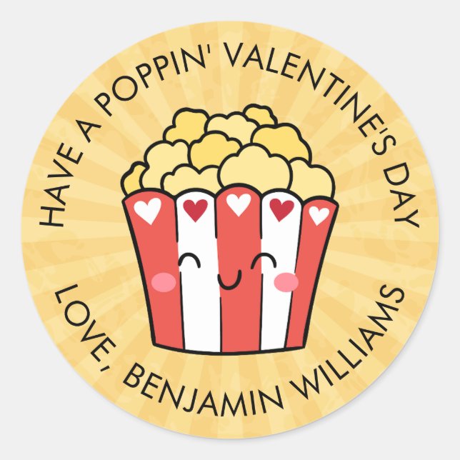 Valentines Day Popcorn Favours Treat Bags from nam Classic Round Sticker (Front)