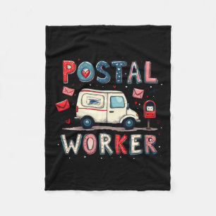Valentine's Day Postal Worker Mail Truck Valentine Fleece Blanket