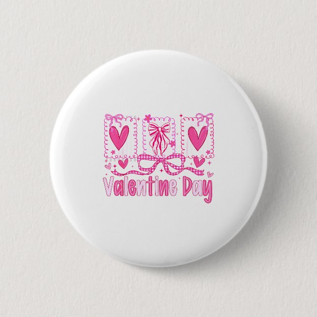 Valentines Day Preppy Hearts Coquette Bow Women Gi 6 Cm Round Badge (Front)