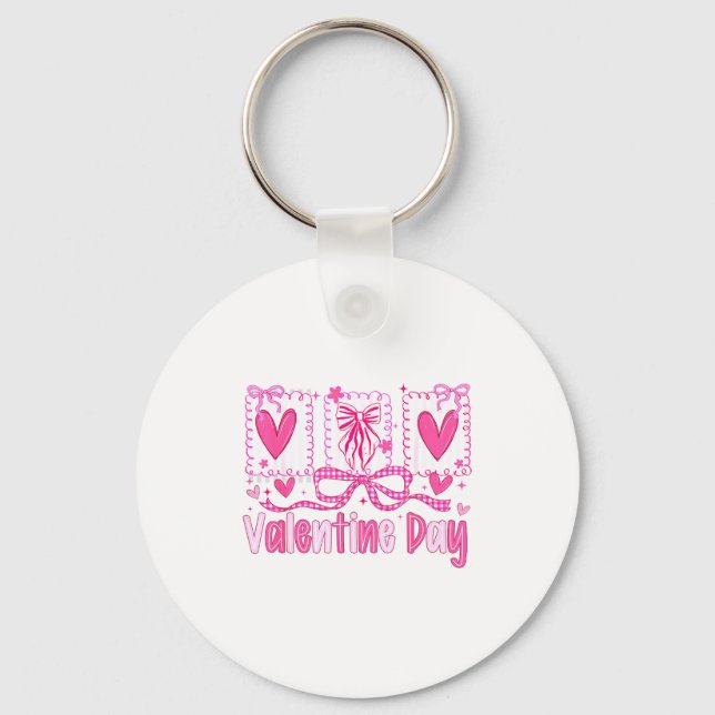 Valentines Day Preppy Hearts Coquette Bow Women Gi Key Ring (Front)
