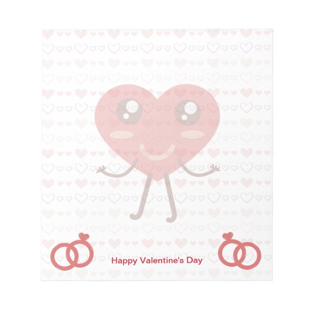 Valentine's Day  Pretty Red Heart and Small Hearts Notepad (Front)