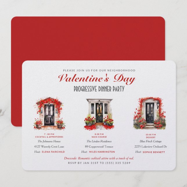 Valentine's Day Progressive Dinner Party Invitation (Front/Back)