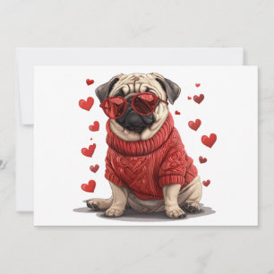 Valentines Day Pug Dog Holiday Card