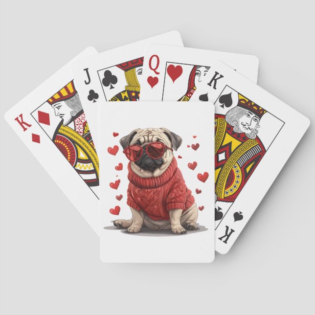 Valentines Day Pug Dog Playing Cards (Back)