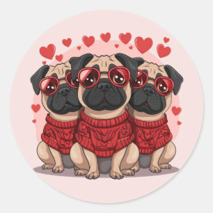 Valentines Day Pug Dogs Classic Round Sticker