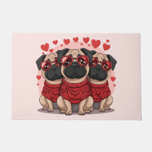 Valentines Day Pug Dogs Doormat