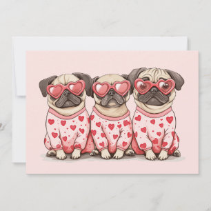Valentines Day Pug Dogs Holiday Card