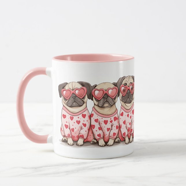 Valentines Day Pug Dogs Mug (Left)