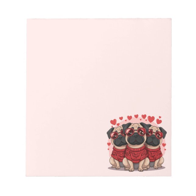 Valentines Day Pug Dogs Notepad (Front)
