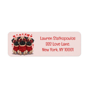 Valentines Day Pug Dogs Return Address Label