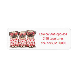 Valentines Day Pug Dogs Return Address Label