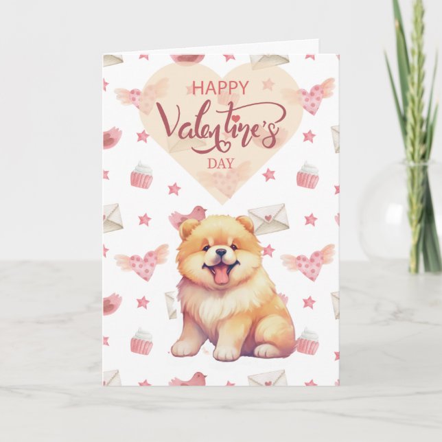 Valentine's Day Puppy Chow Chow Dog Valentine Thank You Card (Front)