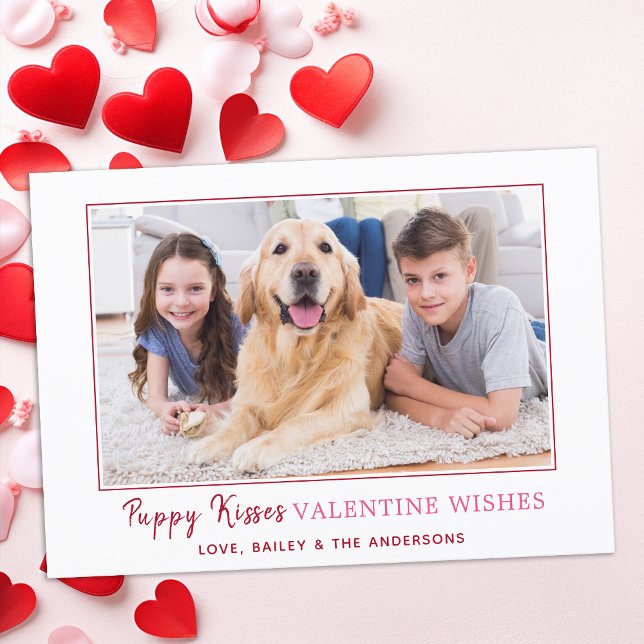 Valentines Day Puppy Kisses Puppy Dog Photo Holiday Card (Creator Uploaded)