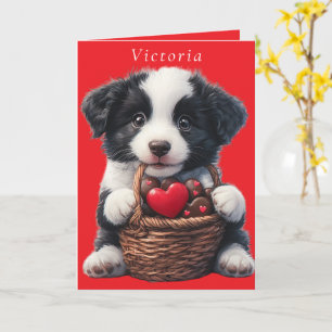 Valentines Day Puppy Red Chocolate Hearts Card