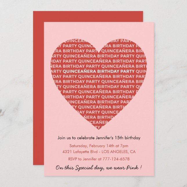 Valentines day quinceanera invitations birthday (Front/Back)