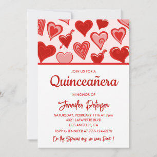 Valentines day quinceanera invitations heart red