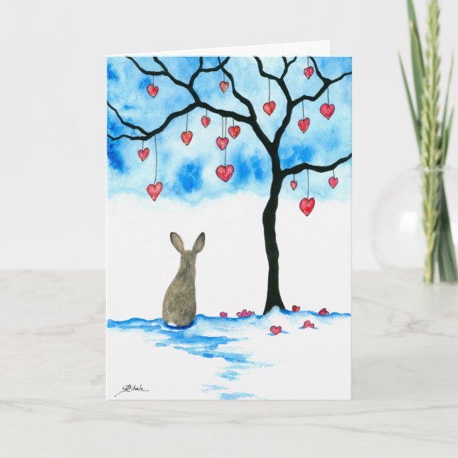 Valentine's Day Rabbit & Hearts by Bihrle Card (Front)