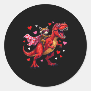 Valentines Day Raccoon Riding T Rex Dinosaur Classic Round Sticker