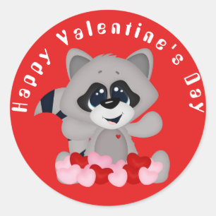 Valentine's Day racoon and hearts sticker