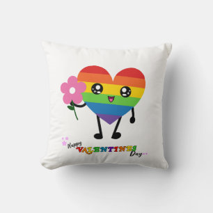 Valentines Day Rainbow Heart Throw Pillow