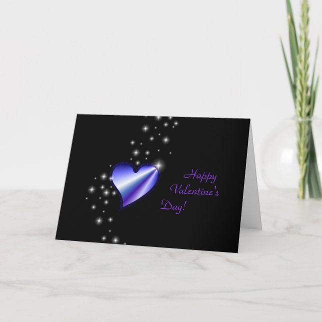 Valentine's Day -Rainbow Heart with Stars on black Holiday Card (Front)