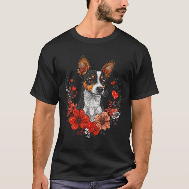 Valentine's Day Rat Terrier Dog  T-Shirt (Front)
