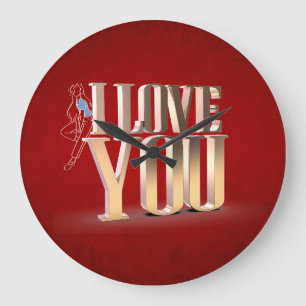 Valentine's Day Red 3D I Love You Large Clock