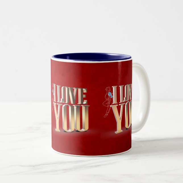 Valentine's Day Red 3D I Love You Two-Tone Coffee Mug (Front Right)