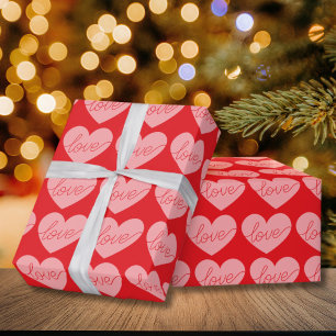Valentines' Day Red and pink Heart Love Pattern Wrapping Paper
