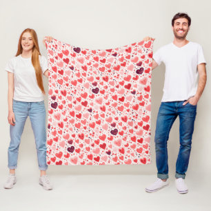 Valentine's Day Red and Pink Hearts Fleece Blanket