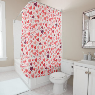 Valentine's Day Red and Pink Hearts Shower Curtain
