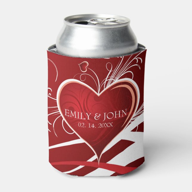 Valentine's Day- Red And White Hearts Can Cooler (Can Front)