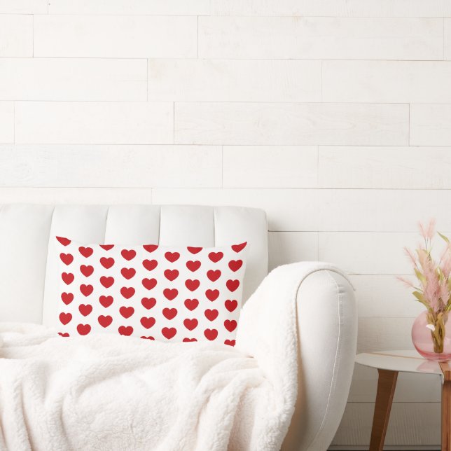 Valentines Day Red And White Hearts Lumbar Cushion (Couch)