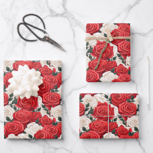 Valentine's Day Red and White Roses Wrapping Paper Sheet