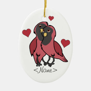 Valentine's Day Red & Black Love Birds with Hearts Ceramic Ornament