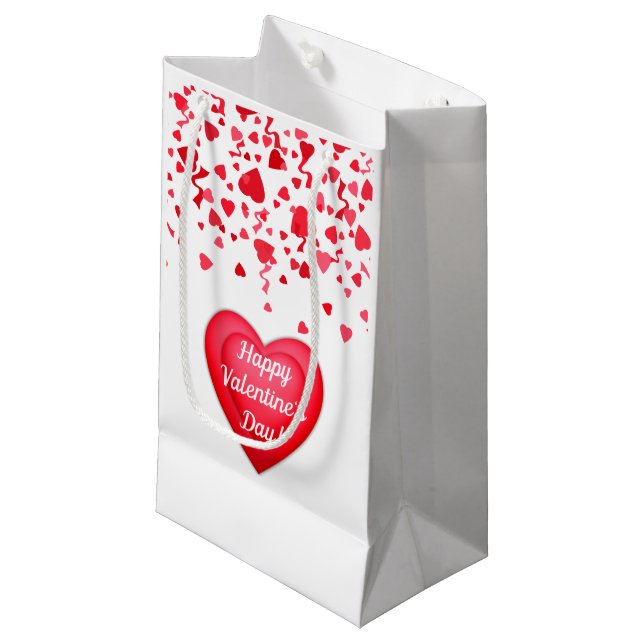 Valentine's Day Red Confetti Hearts Gift Bags (Front Angled)