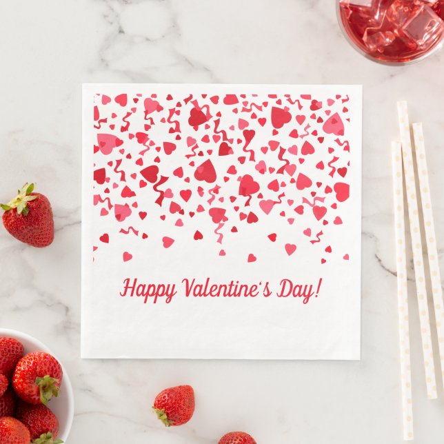 Valentine's Day Red Confetti Hearts Pattern Napkin (Insitu)