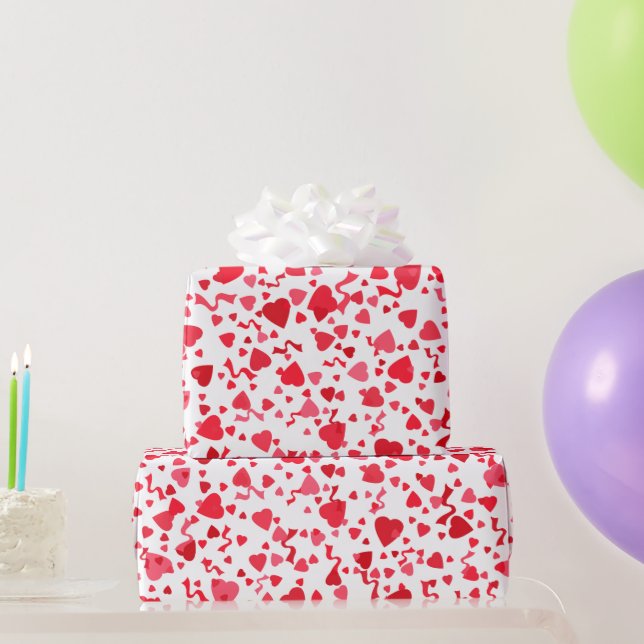 Valentine's Day Red Confetti Hearts Pattern Wrapping Paper (Party Gifts)