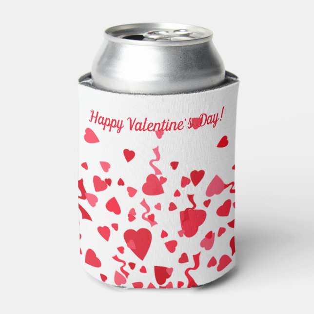 Valentine's Day Red Confetti Hearts Personalised Can Cooler (Can Front)