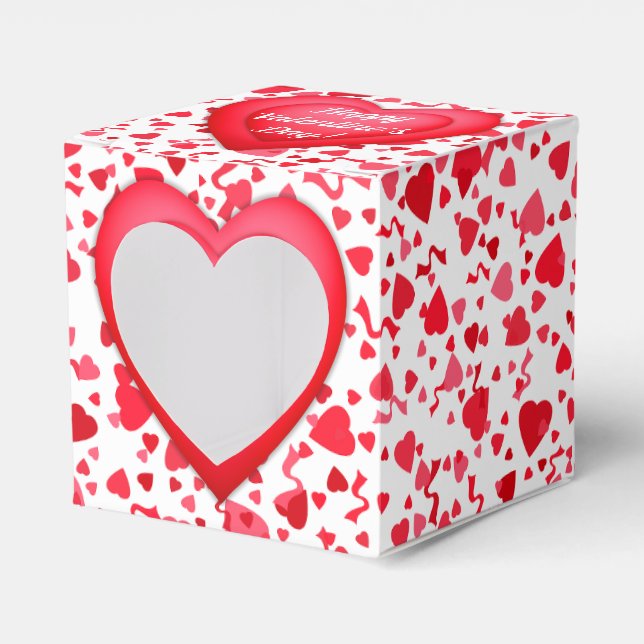 Valentine's Day Red Confetti Hearts Personalised Favour Box (Front Side)