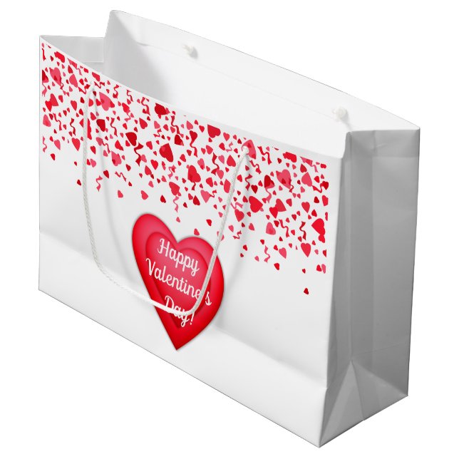 Valentine's Day Red Confetti Hearts Personalised Large Gift Bag (Front Angled)