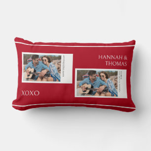 Valentines Day Red Custom Two Photo Collage Lumbar Cushion